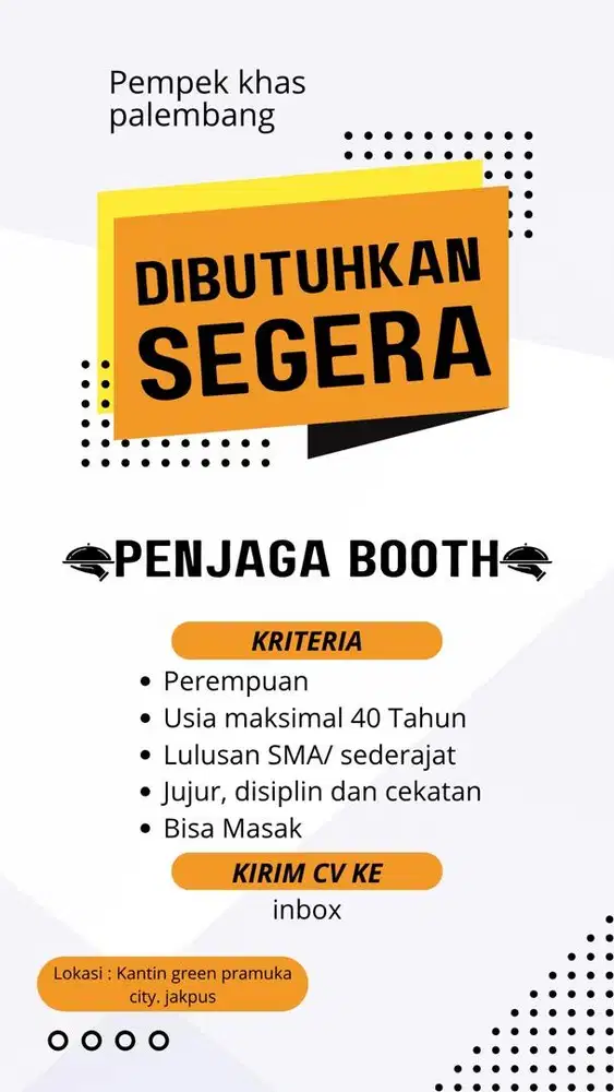Dibutuhkan Karyawan jaga booth