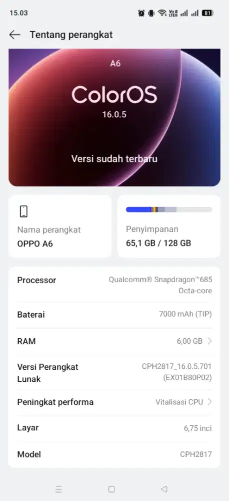 oppo a6 ram 6/128gb mulus no minus