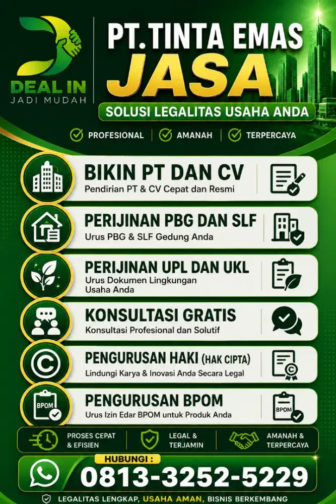 Layanan Pendirian PT, PBG-SLF, AMDAL, HAKI, BPOM