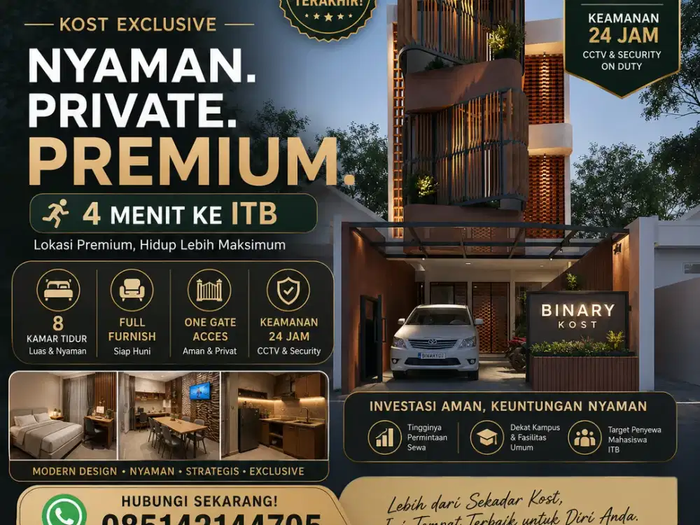 Dijual Kost Exclusive 8 Kamar Full Furnish, 1 Unit Terakhir Dekat ITB & UNPAD