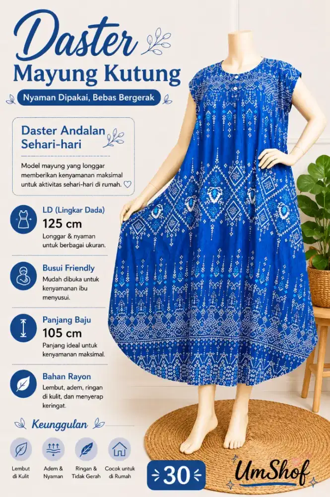 Daster Mayung Kutung Busui Rayon LD 125 PB 105