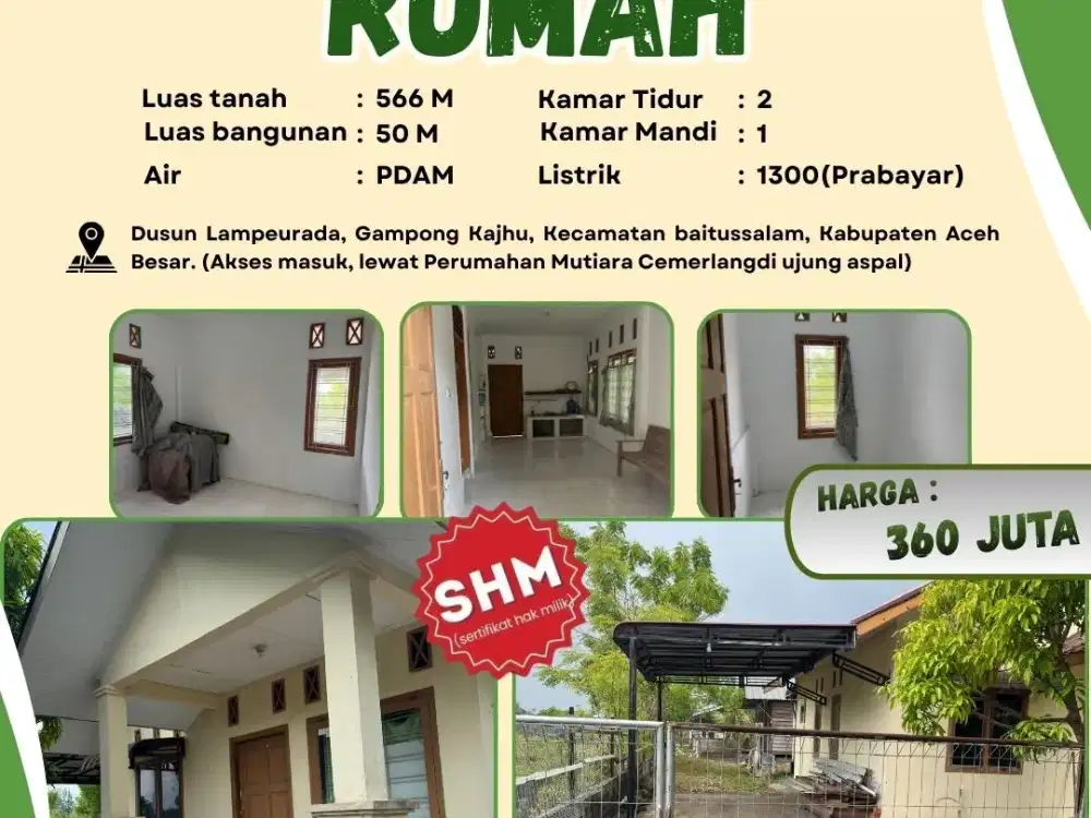 Rumah Dijual di Kajhu Aceh Besar - Luas Tanah 566 m² - Legalitas SHM