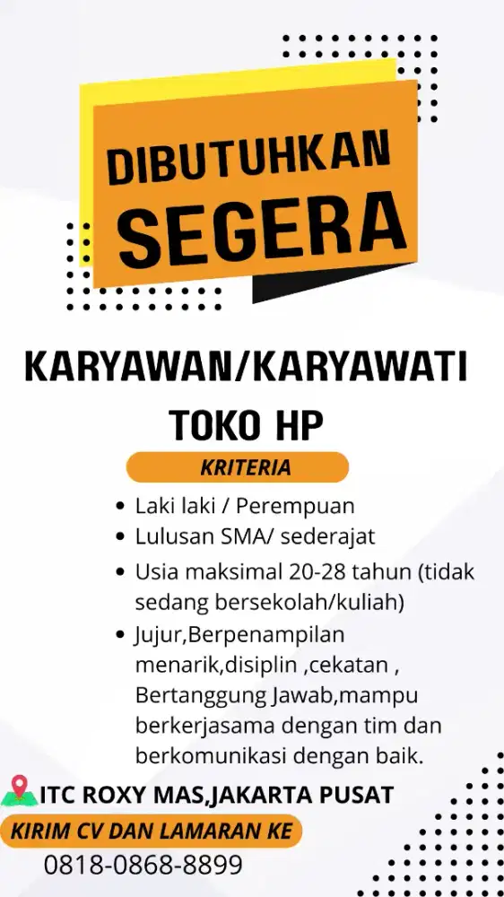 Cari karyawan/karyawati yang serius mau kerja