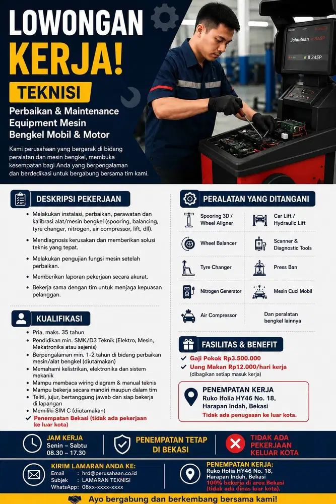 Lowongan Teknisi Mesin Equipment