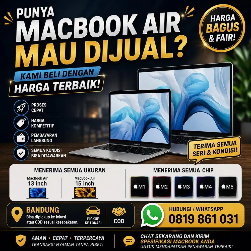 Dibeli ditampung semua macbook air 13 15 inch M1 M2 M3 M4 M5