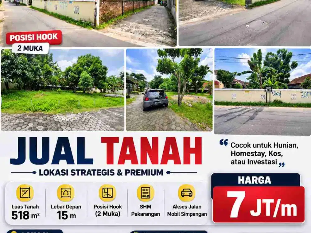 Tanah Hook Dijual Patangpuluhan Wirobrajan Yogyakarta Dekat Jalan Bugisan