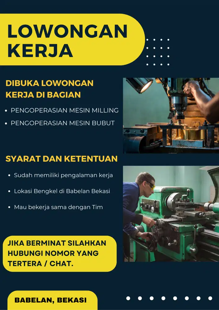 Dicari karyawan berpengalaman milling dan bubut.