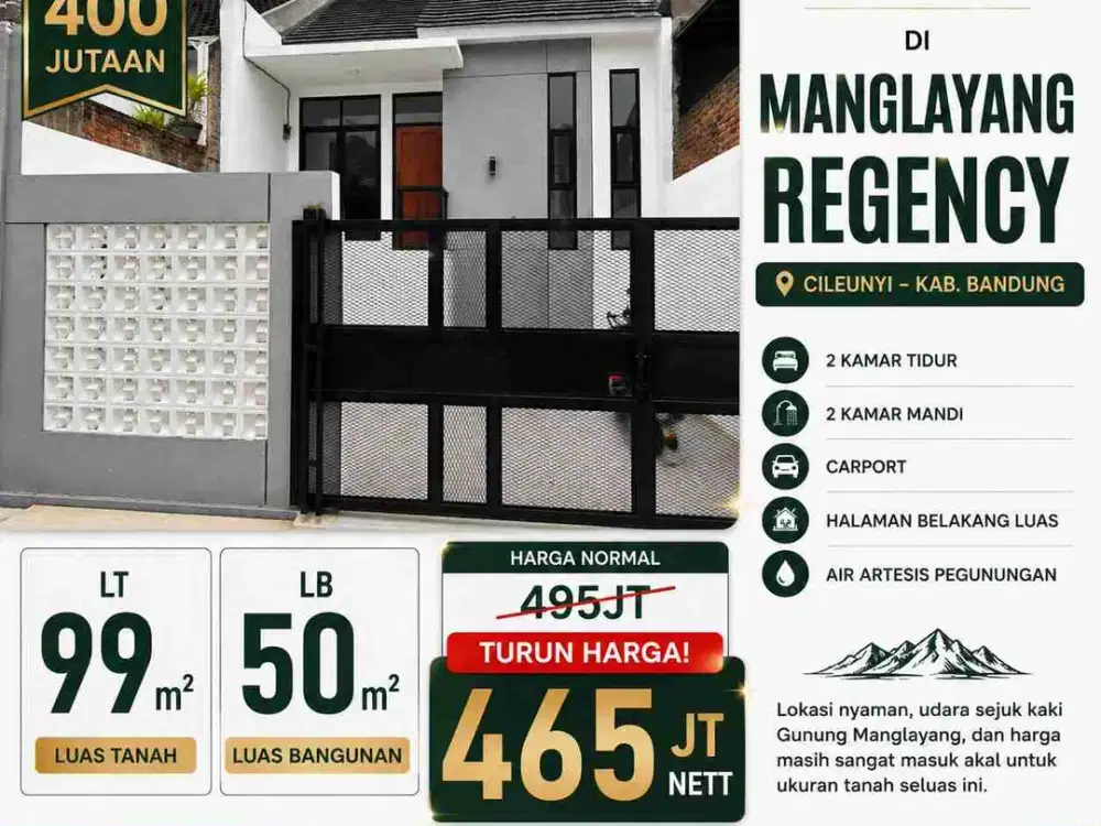Rumah baru 400 Jutaan di Komplek Manglayang Regency, Cileunyi