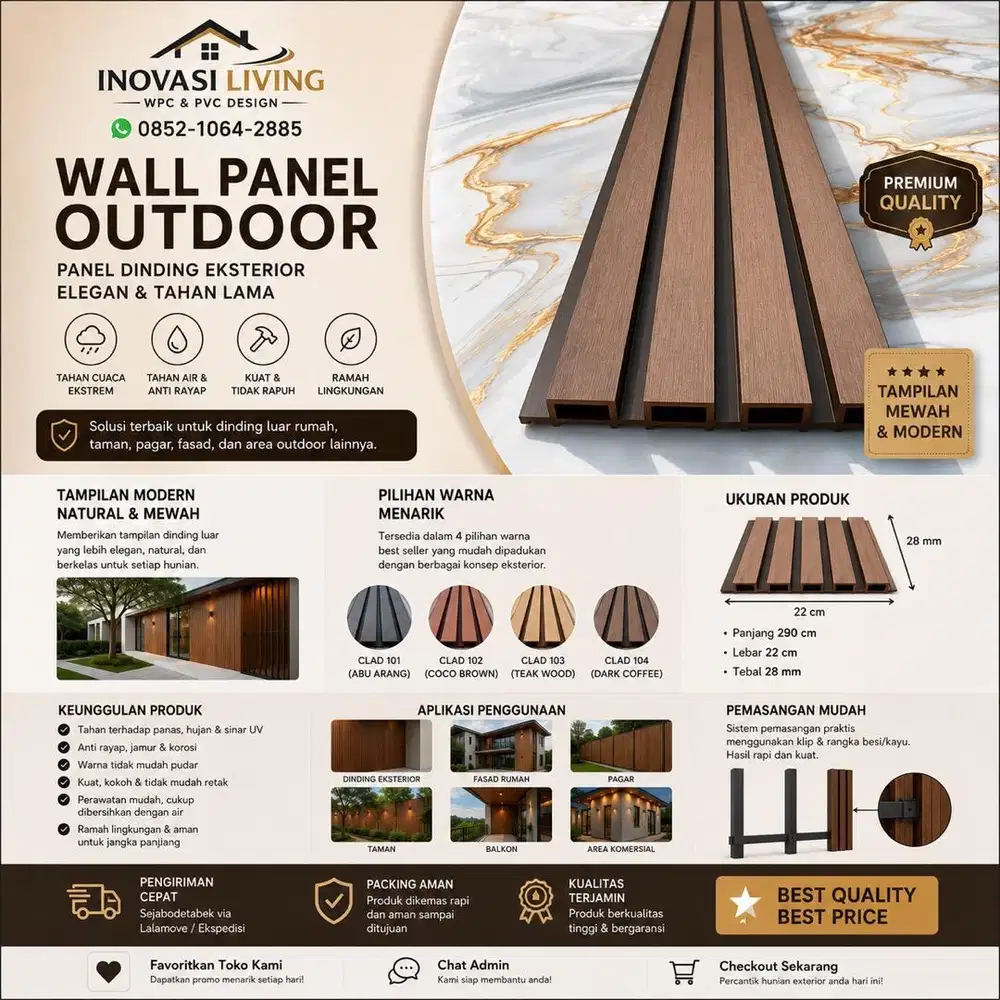 WPC Outdoor 290cm Panel Dinding Eksterior Fasad Modern