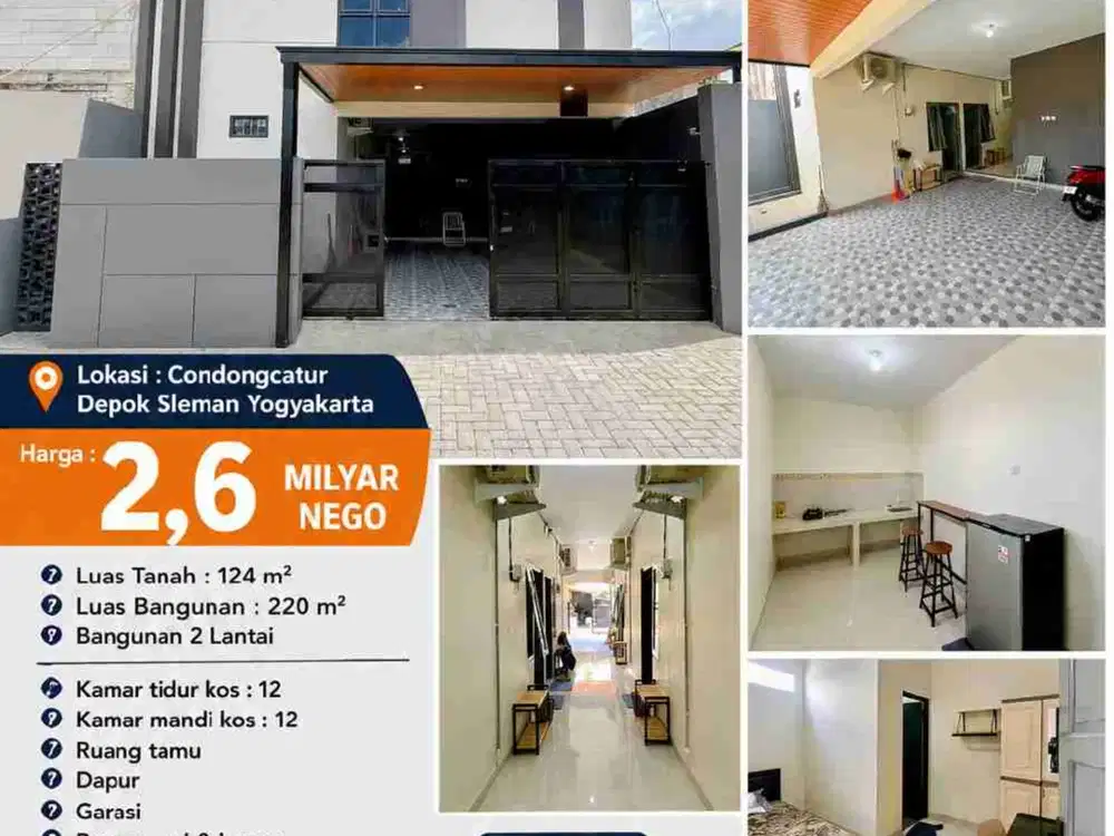 Jual Kos Baru Full Furnish 12 Kamar di Condongcatur Sleman Dekat JIH & Pakuwon Mall