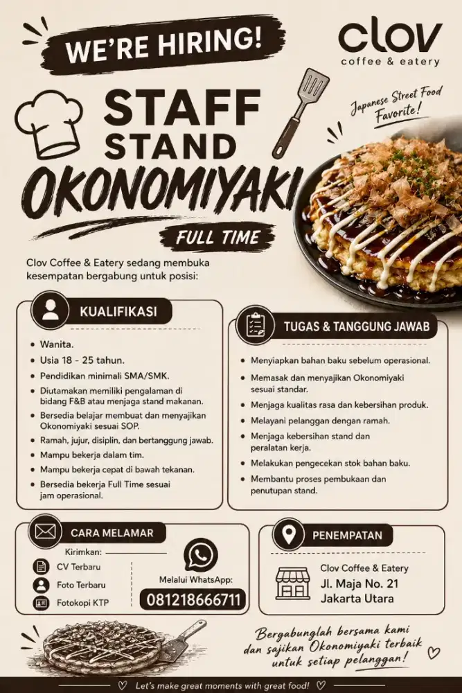 lowongan jaga stand okonomiyaki