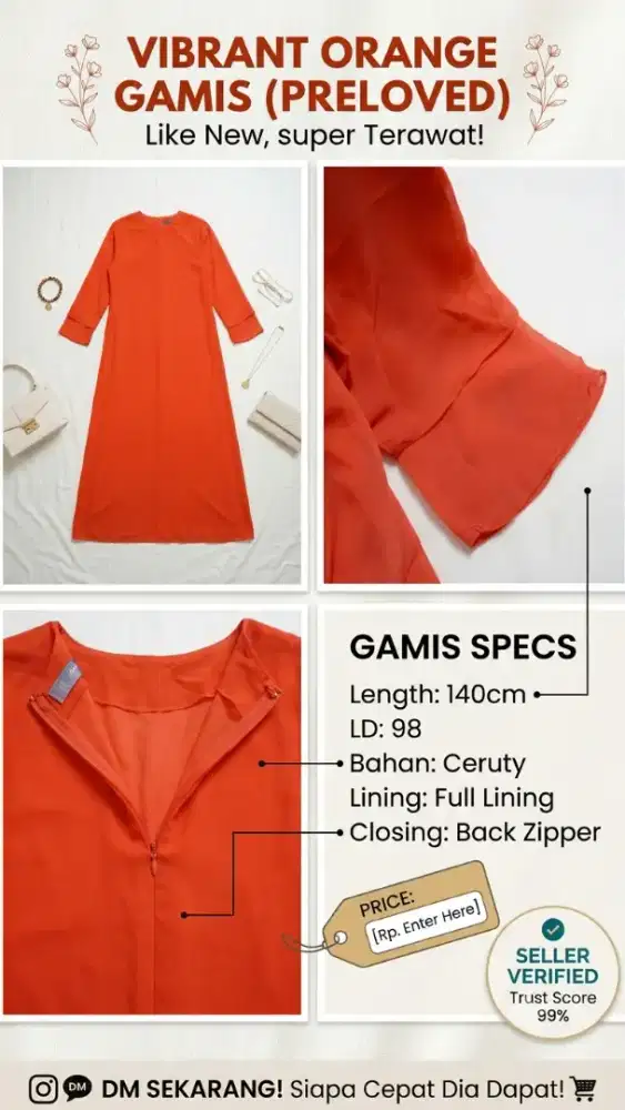 Gamis Ceruty Orange Anggun (Like New!)