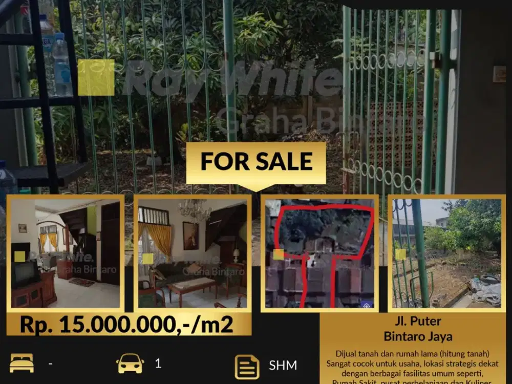 Tanah dan Rumah lama (hitung tanah) di daerah sektor 5 Bintaro, dekat jalan utama Bintaro