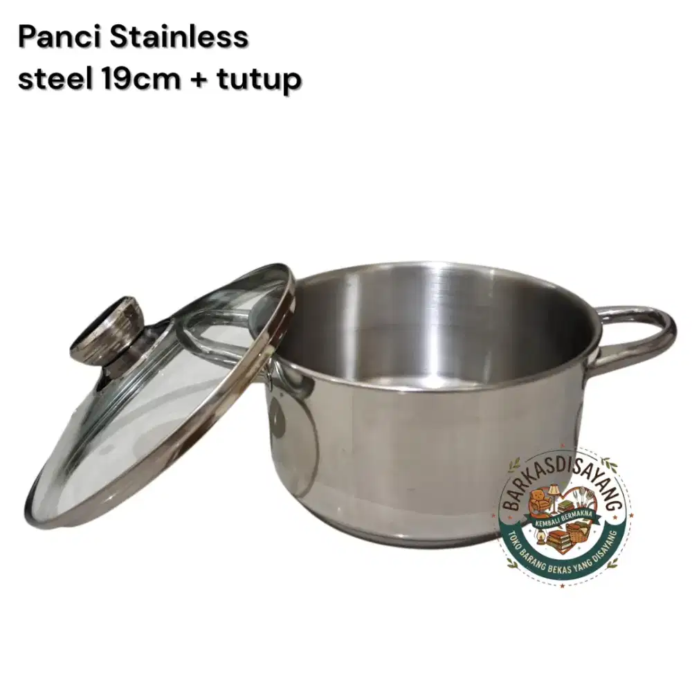 JUAL MURAH LIKE NEW PANCI SUP/MIE STAINLESS STEEL + TUTUP KACA 19 CM