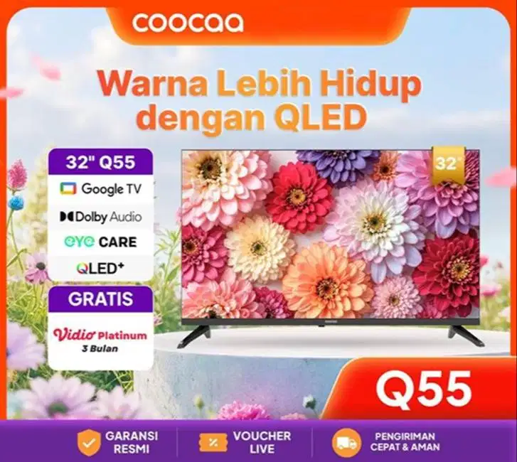 New Coocaa 32Q55 Google TV Android 32inch QLED Bandung Antapani Dsk