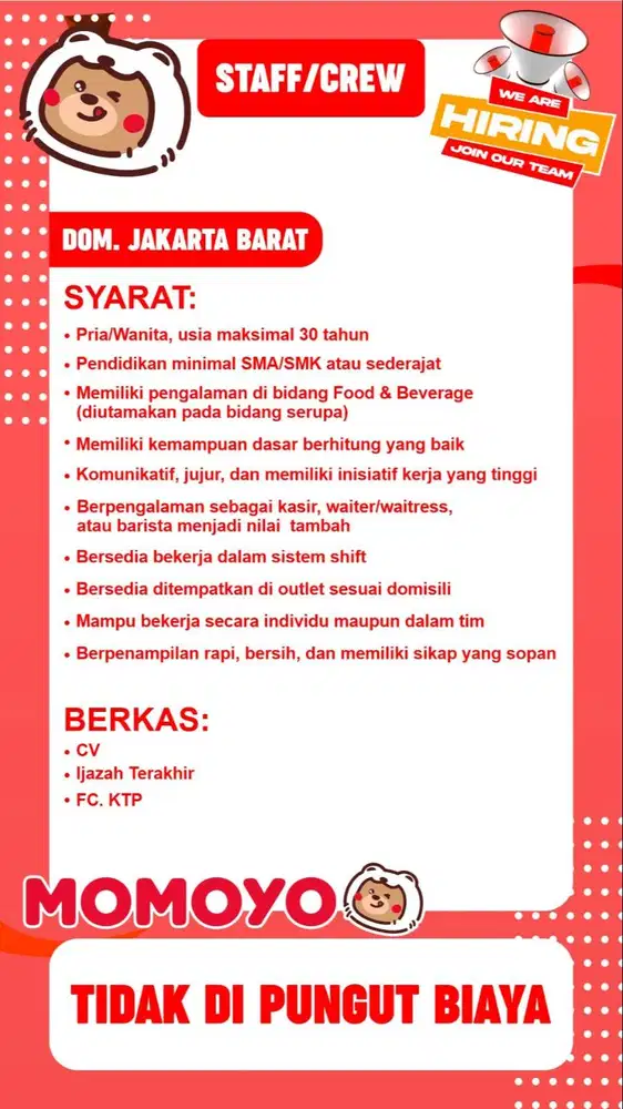 LOWONGAN BARISTA URGENT