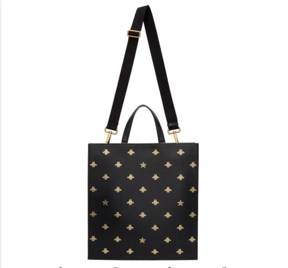 Gucci Black Leather Bees Tote