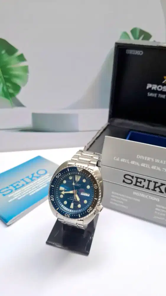 Seiko Prospex Turtle “SAVE THE OCEAN”  Dial Biru Motif Ombak Automatic