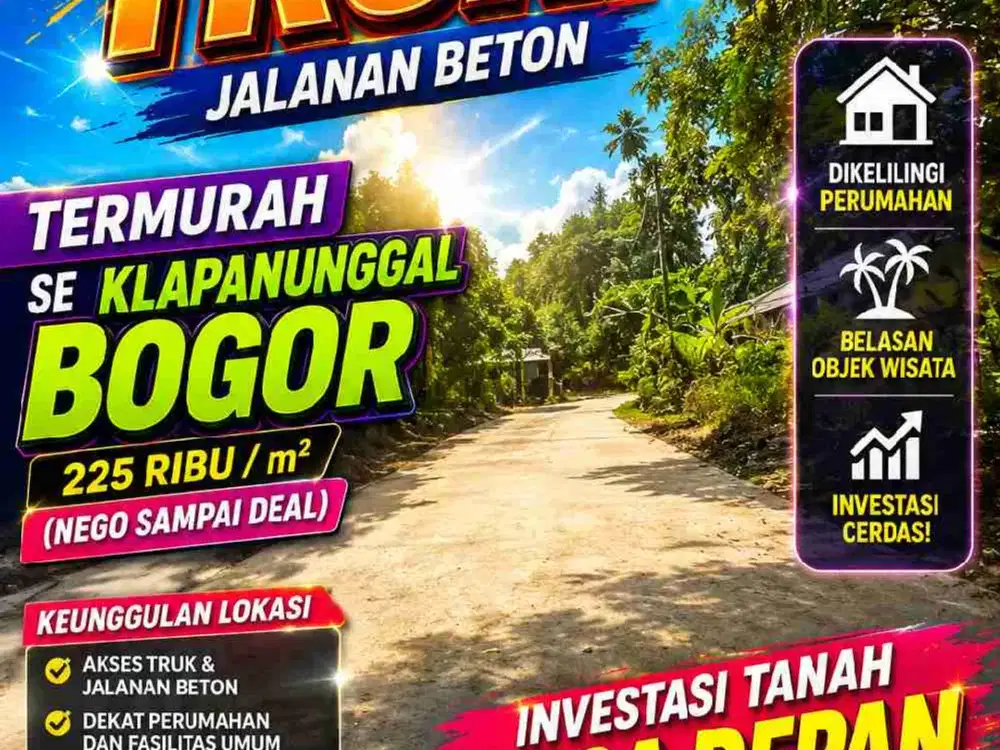 jual Tanah Termurah di Bogor klapanunggal Dekat perumahan dan wisata, Strategis, Nego