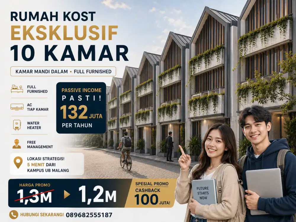 Rukost Eksklusif 10 Kamar Dekat UB Malang, Tinggal Terima Hasil