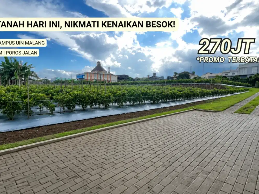 Tanah Strategis Area Merjosari Hanya 5 Menit Dari Kampus UIN Malang