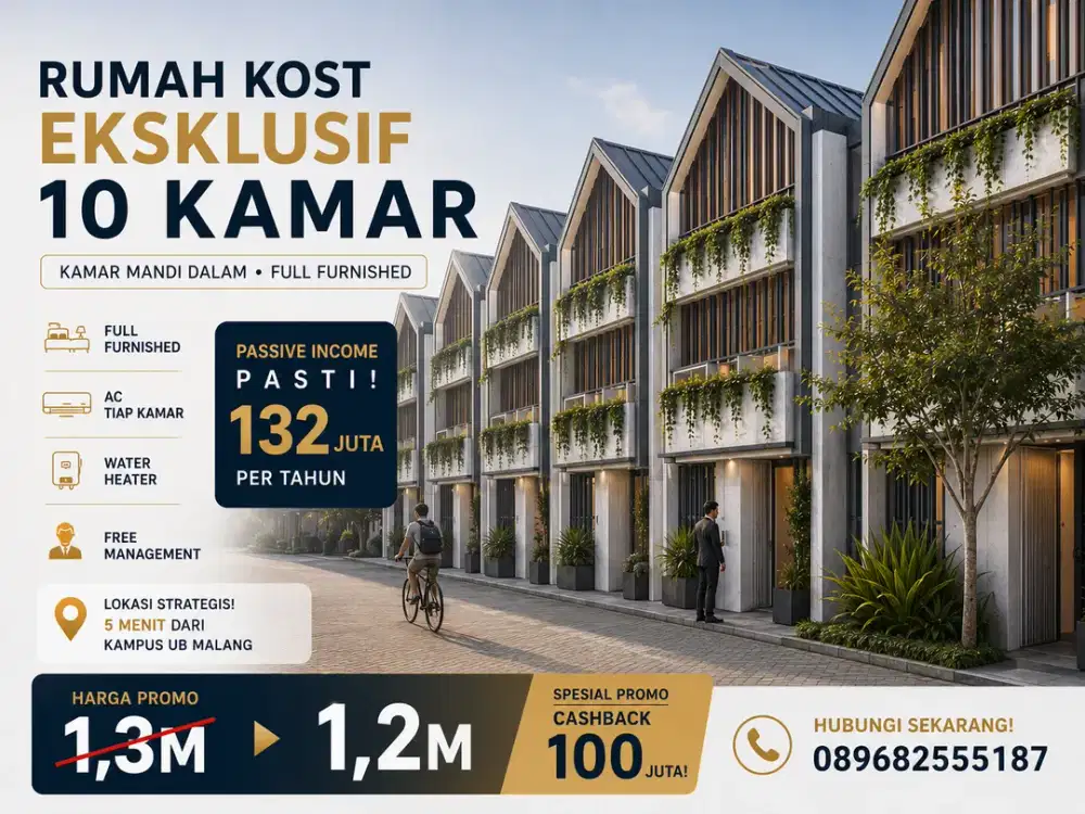 Cashback Rp100 Juta! Kost 10 Kamar Premium Dekat UB Malang