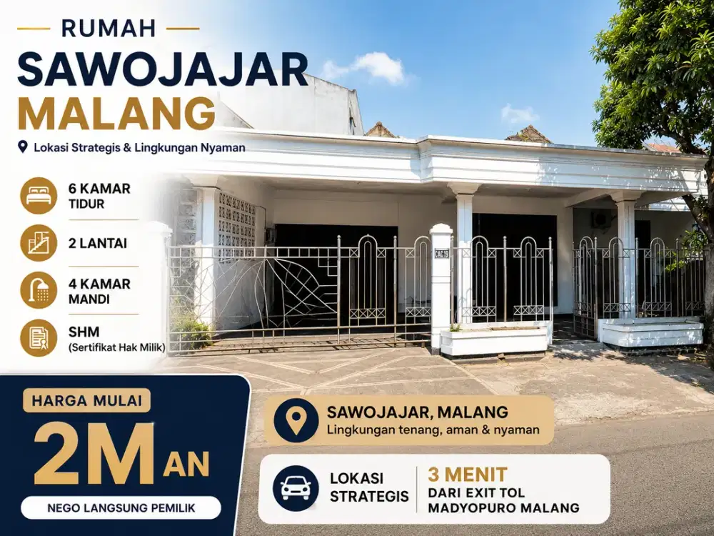 Rumah Besar Siap Huni! 6KT 4KM Lokasi Strategis Sawojajar Kota Malang