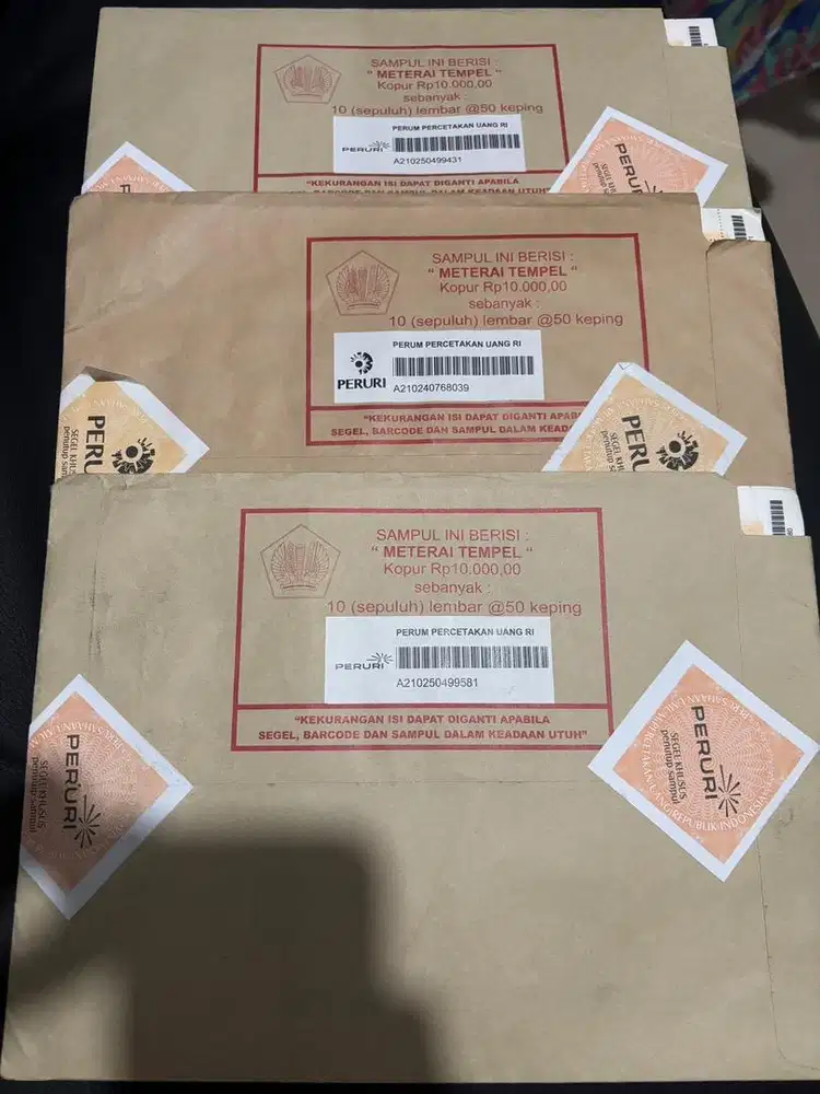 Materai 10000 segel, asli peruri