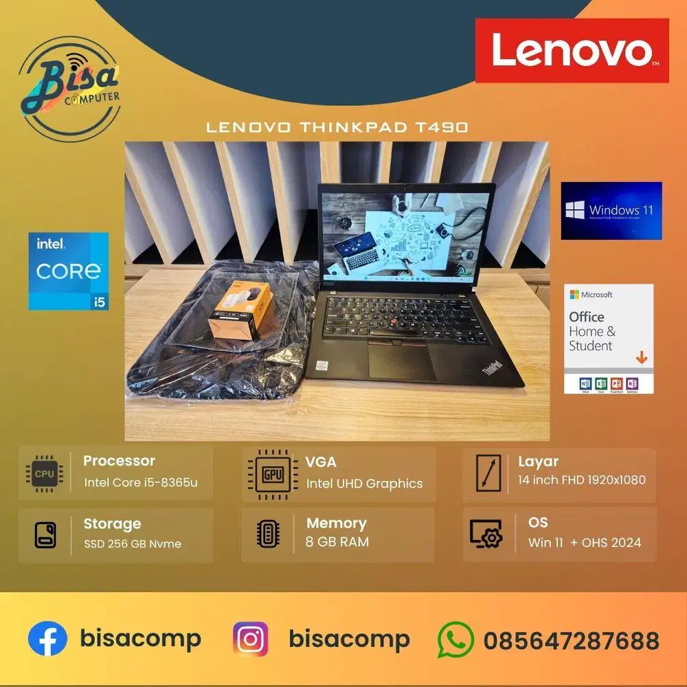 Lenovo Thinkpad T490 Core i5 8th Gen SSD 256gb Ram 8gb 14inchFHD