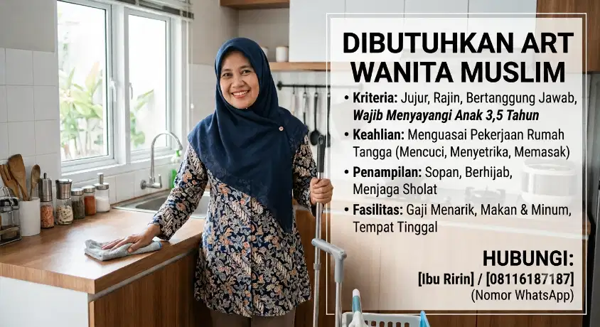 Dibutuhkan ART Wanita Muslim