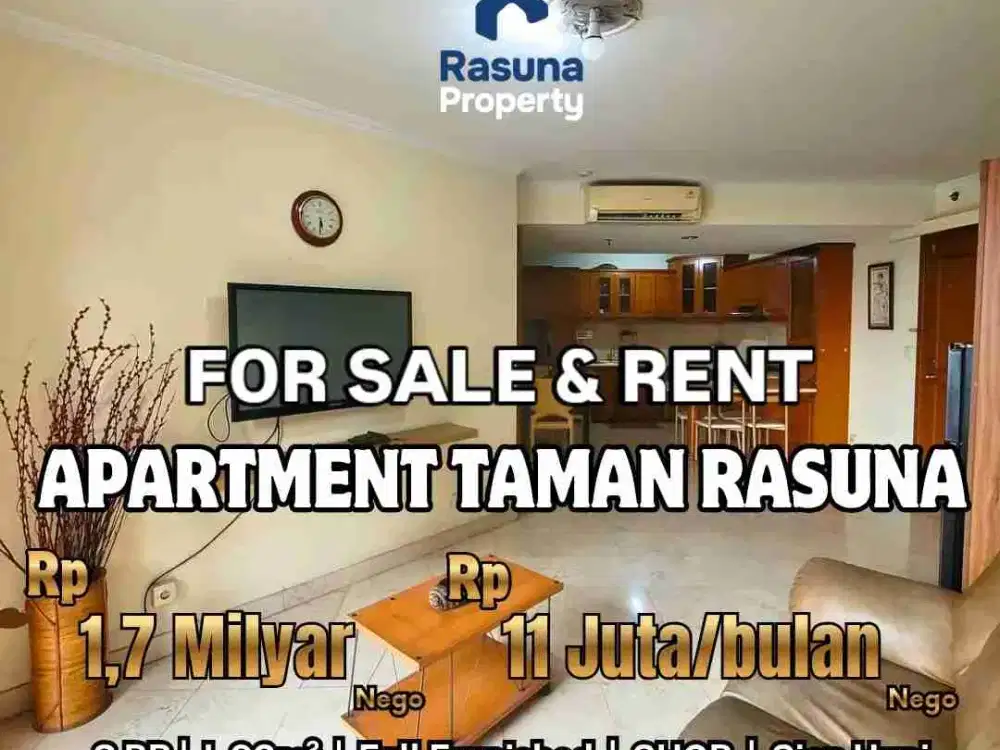 For Sale & Rent, Apartment Taman Rasuna, 3 BR, Furnished, SHGB, Tower 10 , Lt 17