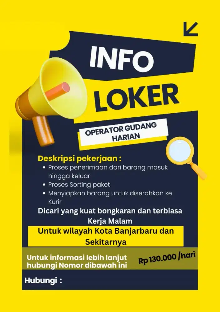 Dibutuhkan Operator Gudang/Sorter Harian (PHL)