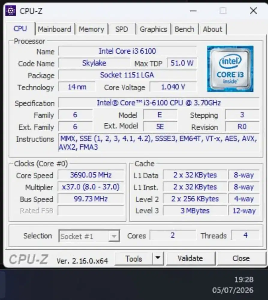 Processor i3 6100 Bekas