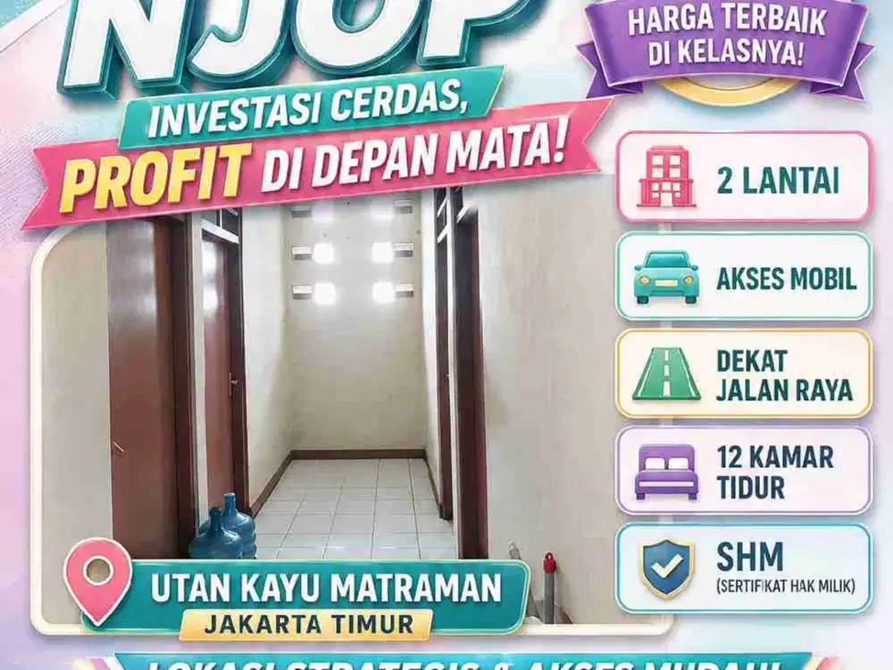 Jual Kosan di Jakarta Timur Matraman Utan Kayu di bawah NJOP Dekat Menteng