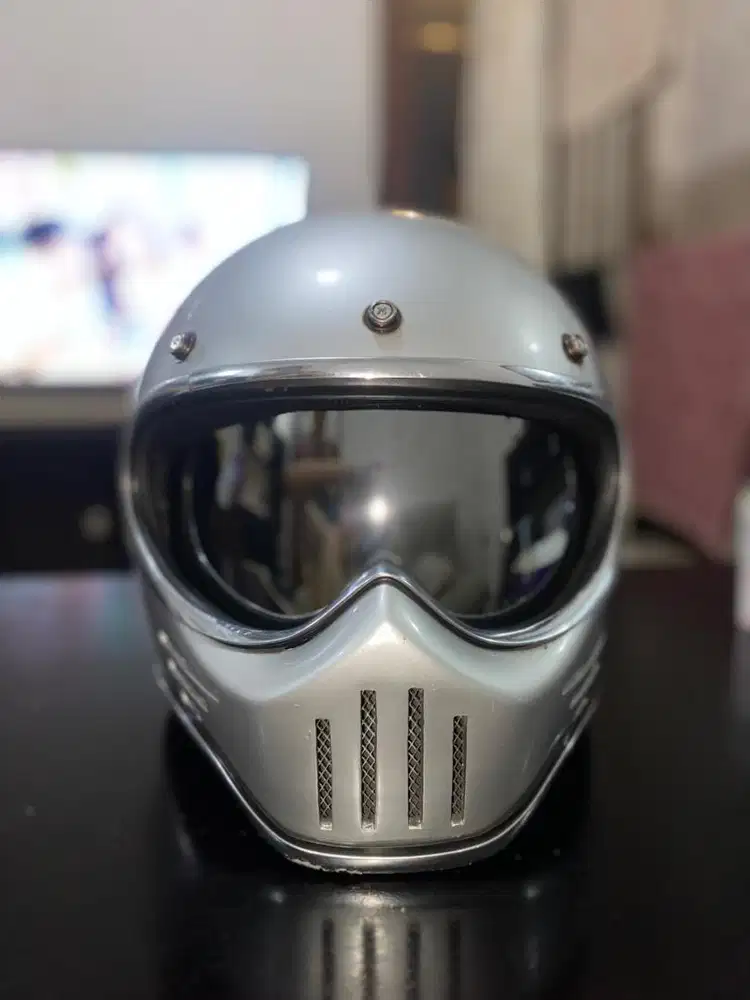Helm Retro Cakil M30 Full Face Silver + Inner Visor Smoke