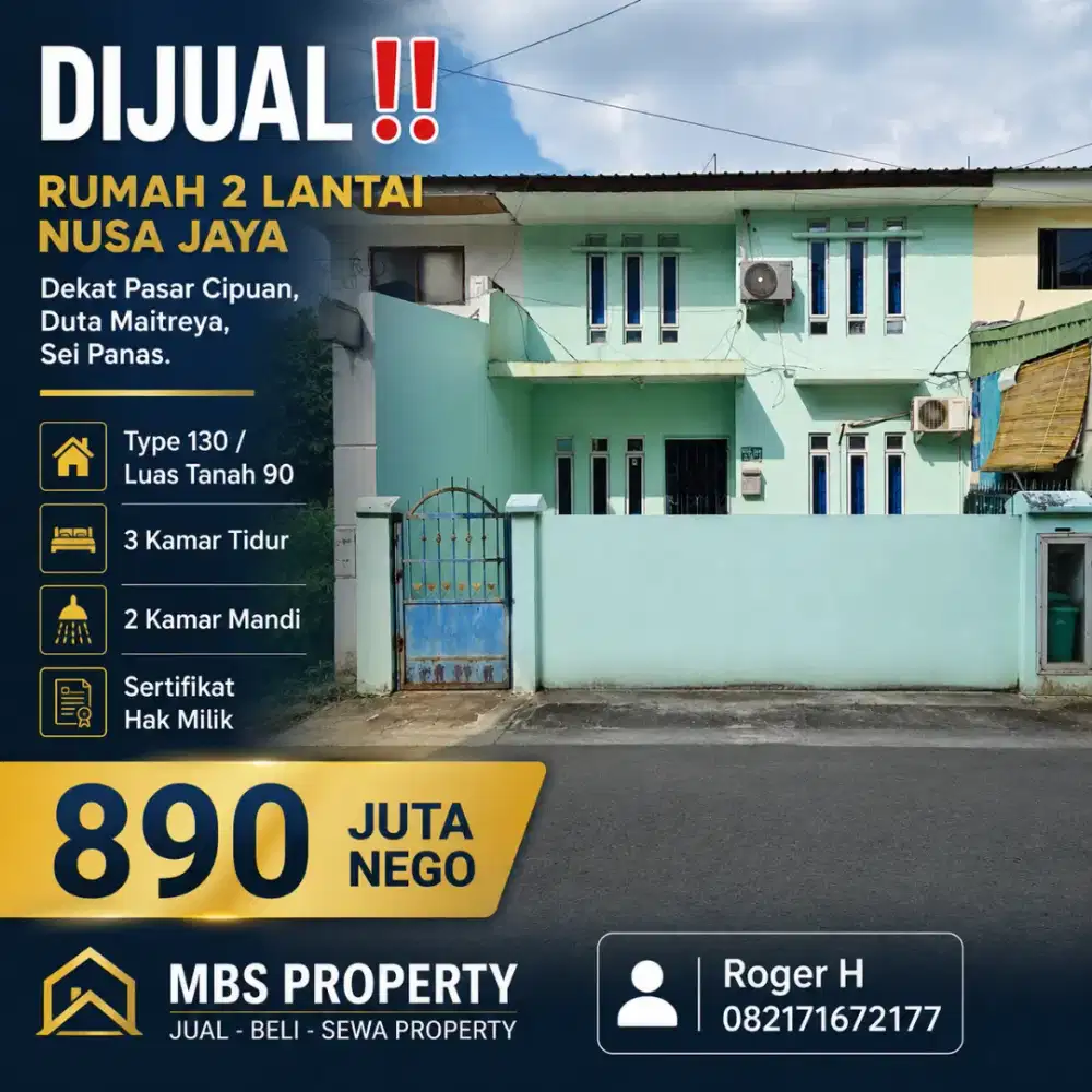 Rumah 2 lantai Nusa Jaya, dekat Pasar cipuan, dan Duta Maitreya