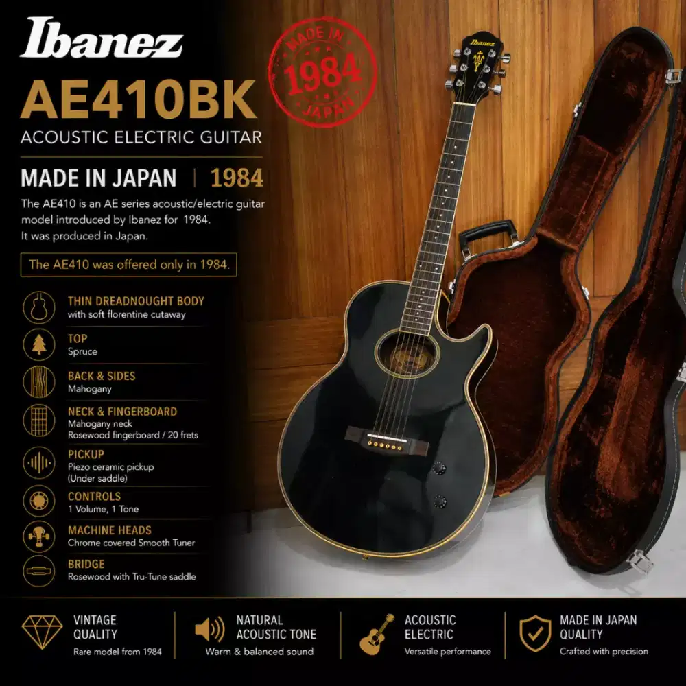 Gutar akustik elektrik Ibanez made in Japan AE410 BK