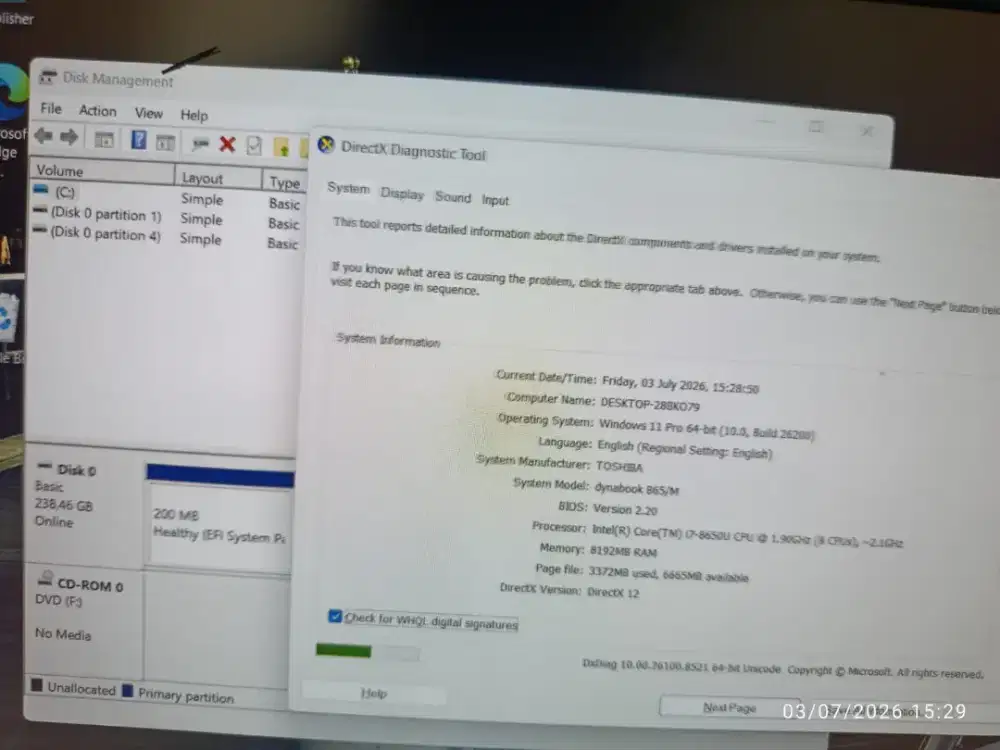 Laptop Toshiba dynabook B65/M