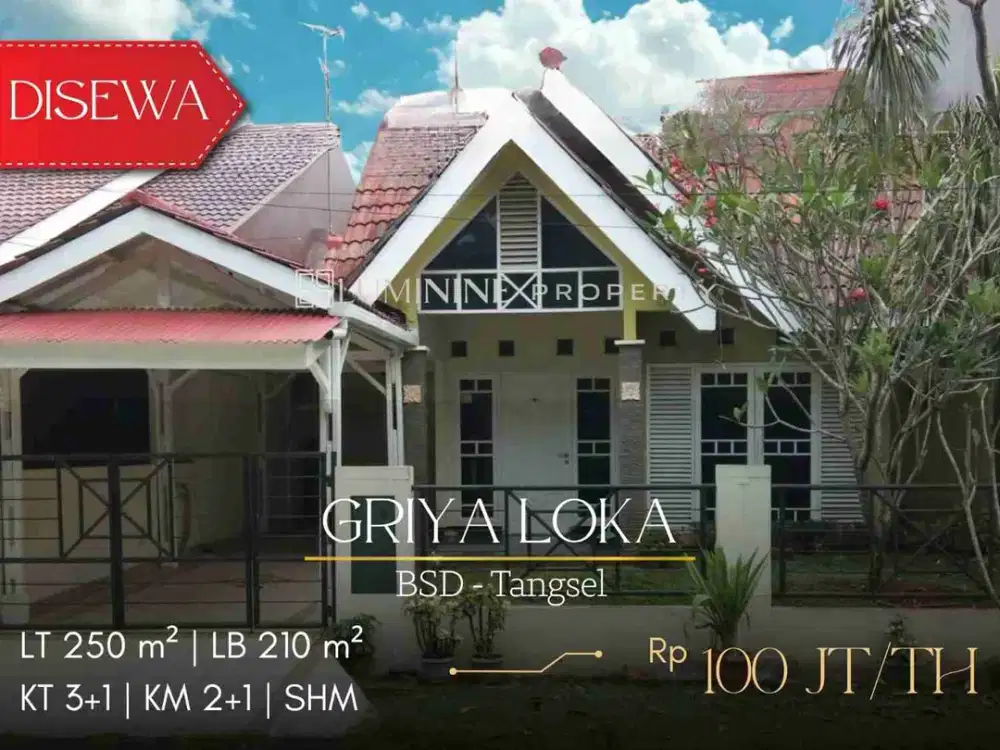 DISEWAKAN RUMAH CANTIK SIAP HUNI DI GRIYA LOKA, BSD CITY, TANGERANG SELATAN