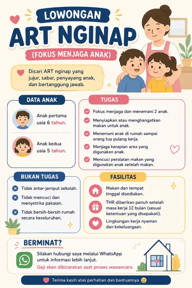 LOWONGAN ART NGINAP (FOKUS MENJAGA ANAK)