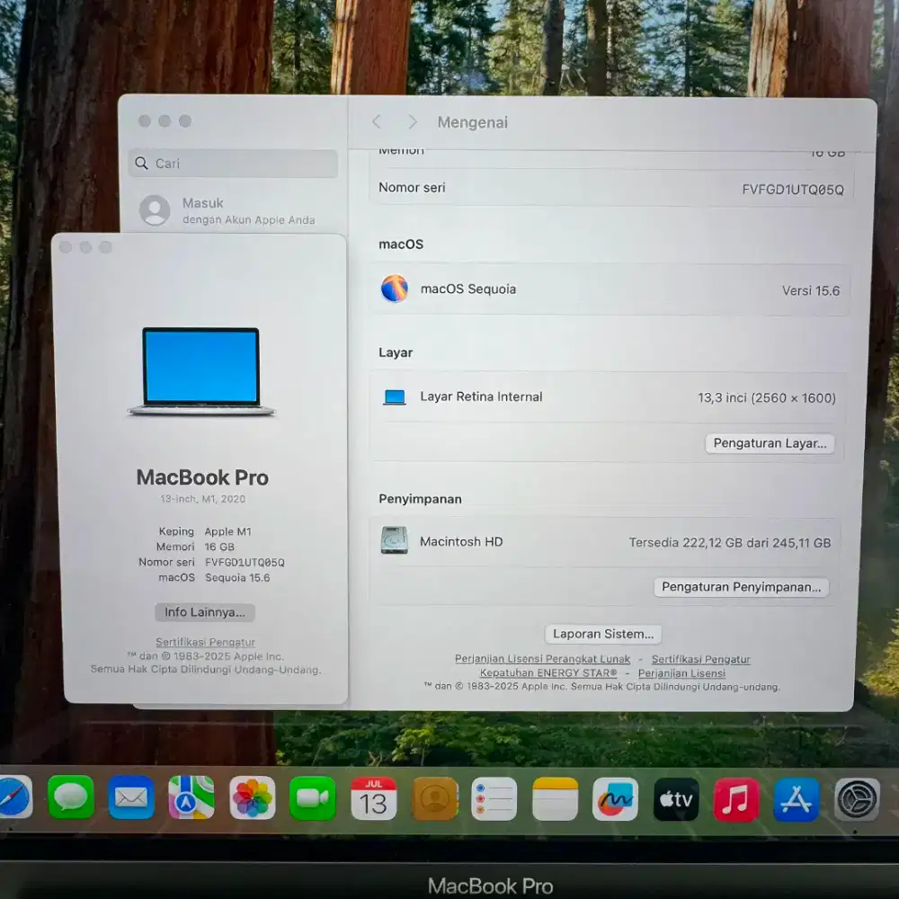 Macbook Pro M1 Layar 13 Inch Ram 16 Ssd 256 Silver Full set buat dsain