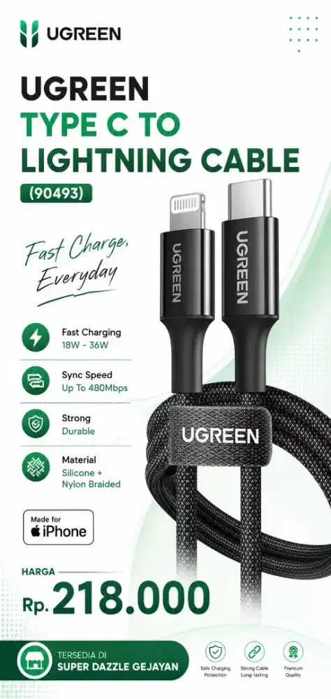 UGREEN TYPE C TO LIGHTNING CABLE MFi (90493)