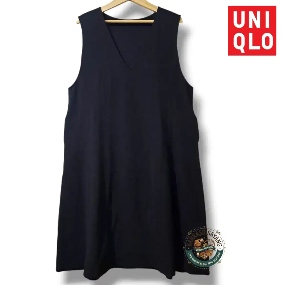 JUAL MURAH MIDI DRESS UNIQLO TANPA LENGAN SIZE XXL WARNA HITAM