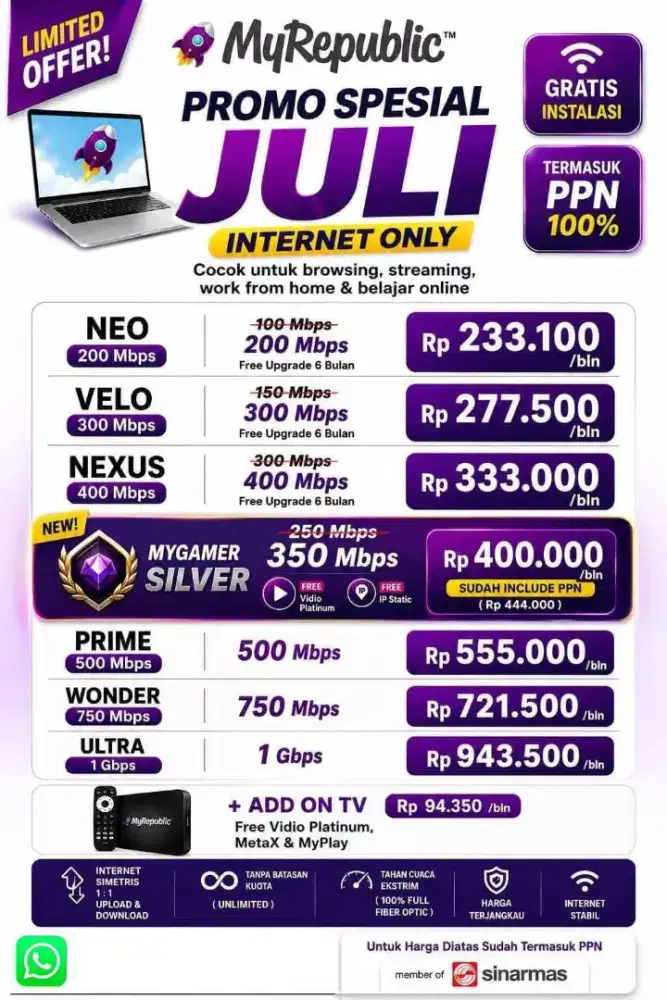 Senen Jakarta pusat Promo Internet Myrepublic wifi myrepublic