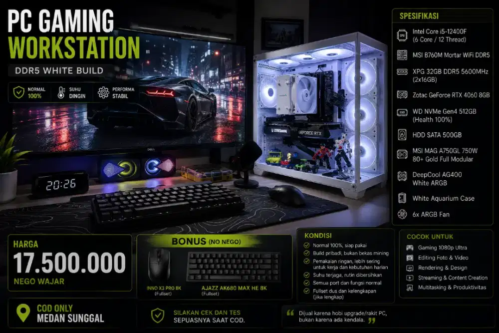 PC Gaming / Workstation DDR5 White Build (i5 12400f RTX4060 High End)