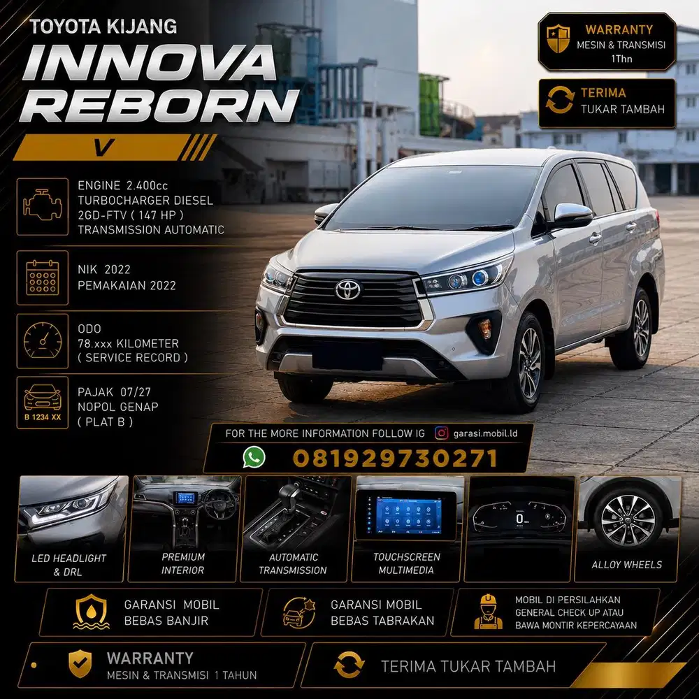 Toyota Kijang Innova Reborn V 2.4 AT Diesel 2022 / Odo 78rbu KM