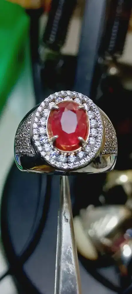 Red Rubby h.a Madagascar 2,32ct ring perak hedmade mikro setting