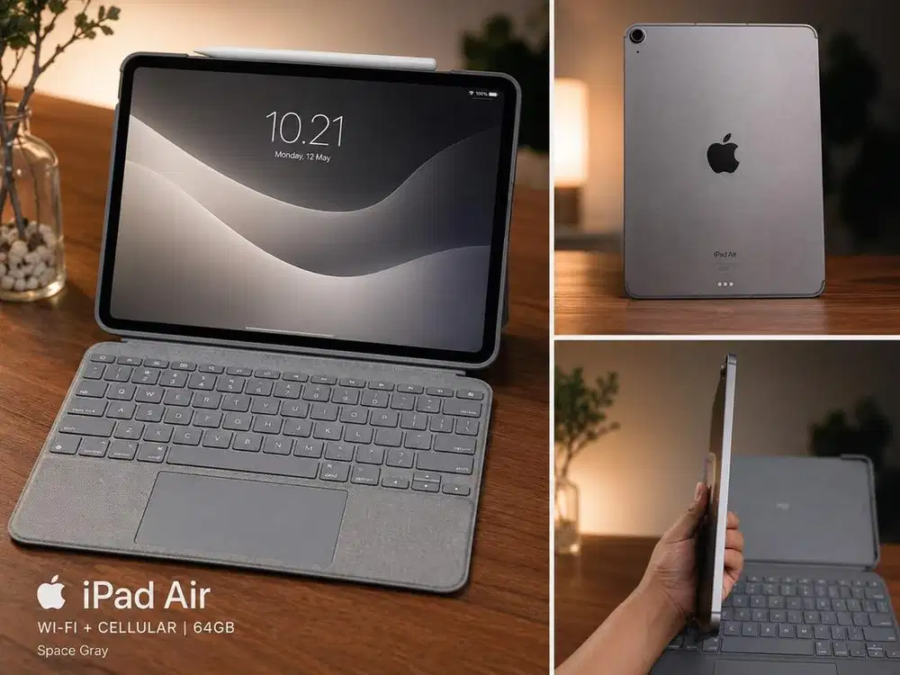 iPad Air Space Gray + Logitech Combo Touch + Kiip Pencil – Siap Pakai!