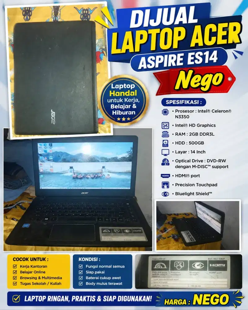 Jual Cepat Laptop Acer Bekas – Harga Nego, COD Jayapura