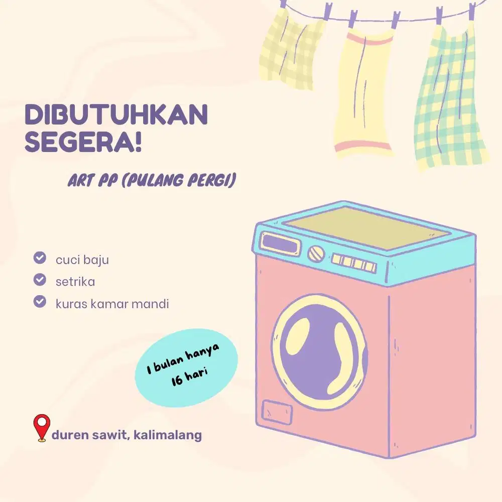 DIBUTUHKAN SEGERA ART PULANG PERGI